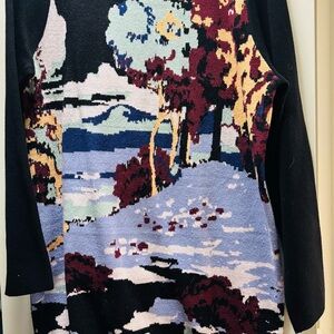 Maeve Artistic Landscape Print Dress - Black, Blue, Red